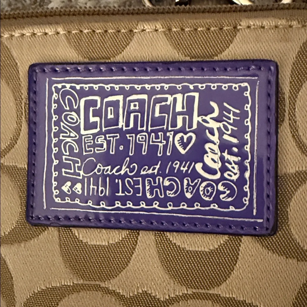 Coach Poppy Signature Tan and Purple Wristlet - Picture 2 of 4